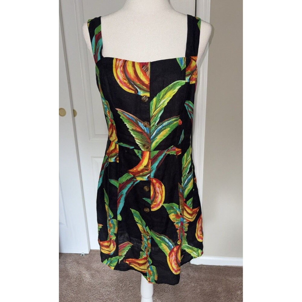 Farm Rio Preta Banana Linen Midi Black Tropical Fruit Multi-Color Dress Medium